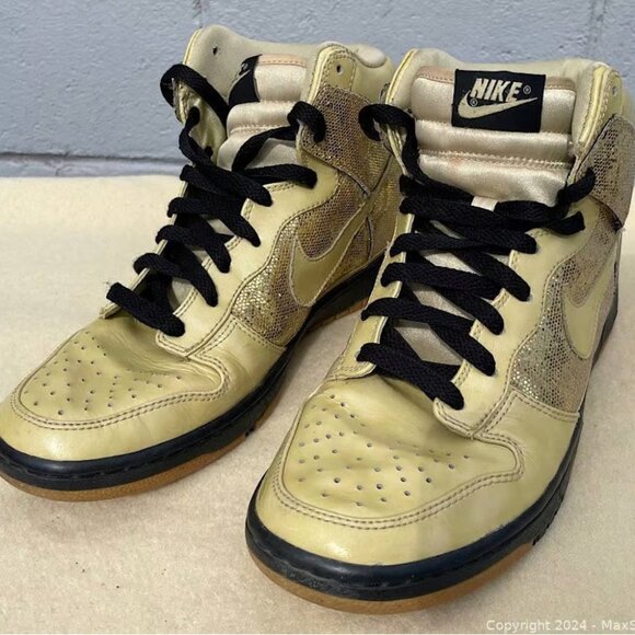 Vintage 2009 Nike SB Womens Dunk High Skinny 'Metallic Gold’ Great Condition - Picture 10 of 11